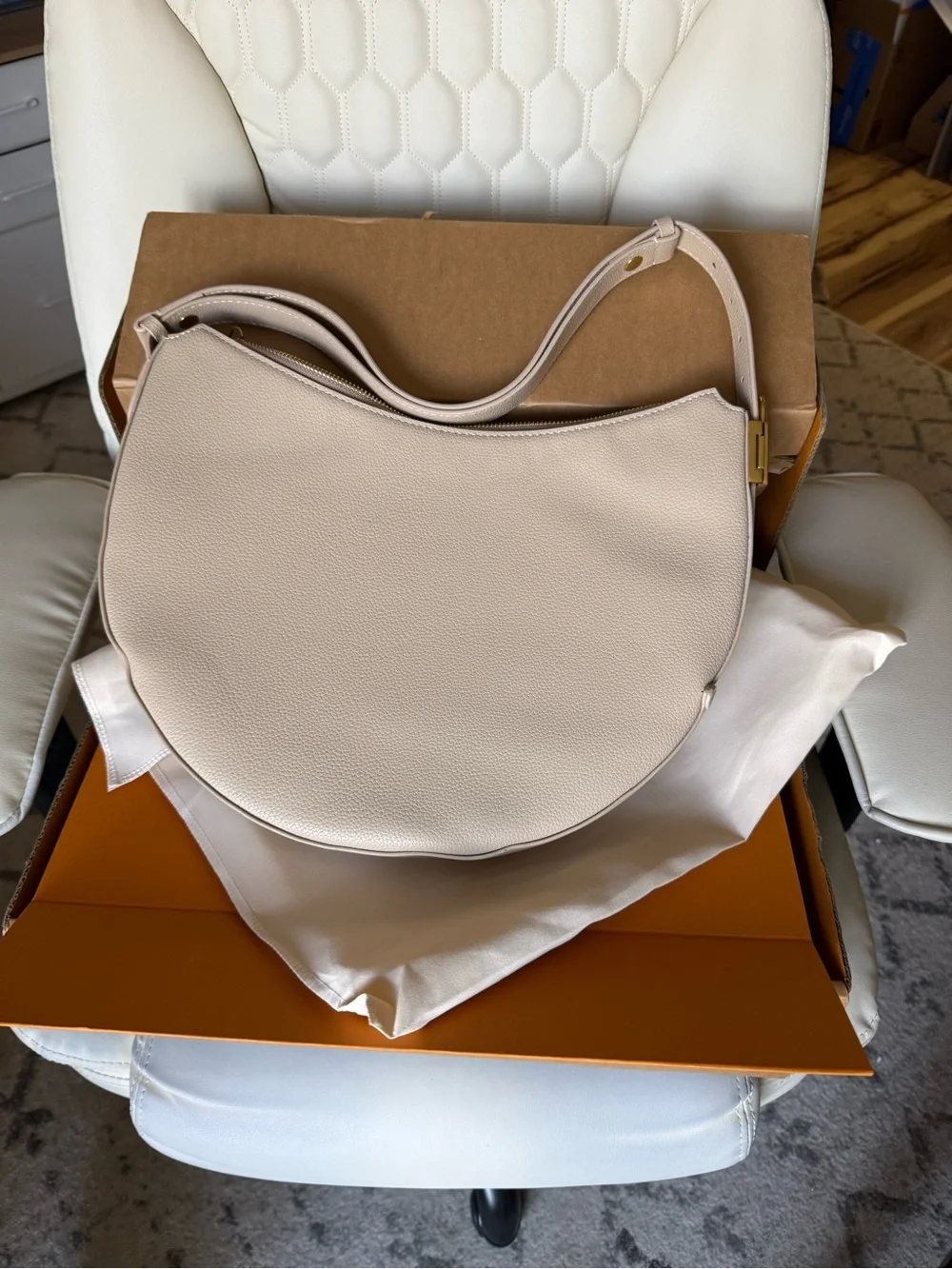 Light Cream “cookie” Crescent Shoulder Bag